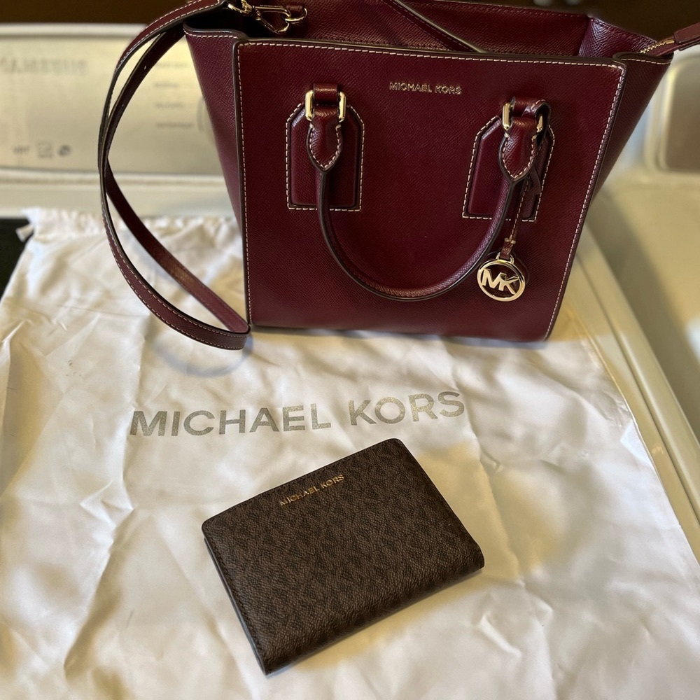 Burgundy Michael Kors Purse & Wallet with removable card holder